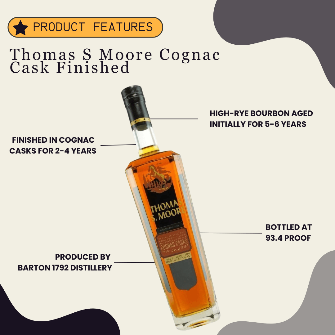 Thomas S Moore Cognac Cask Finished Straight Bourbon Whiskey 750ml - Preet's Barrel