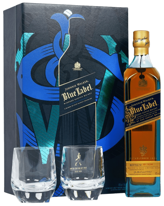 Johnnie Walker Blue Label Scotch Whisky W/2 Glasses 750ml - Preet's Barrel